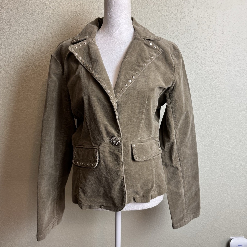 Vintage Y2K AC-3998‎ Corduroy Blazer Jacket Large Sage Green Studded Embellished
